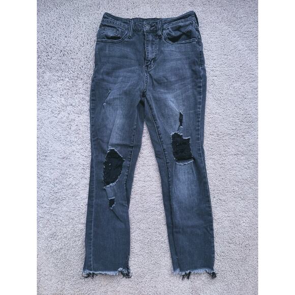 Risen Jeans High Rise Distressed Black Denim Destroyed Grunge Edgy Size 26 - Picture 1 of 5